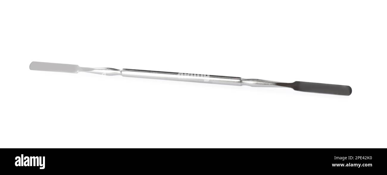 Double ended flat dental spatula isolated in white. Dentist's tool