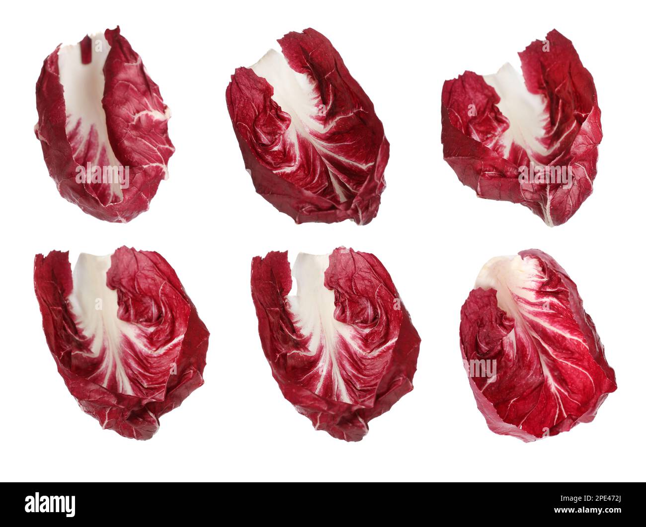 Set with fresh ripe radicchio leaves on white background Stock Photo