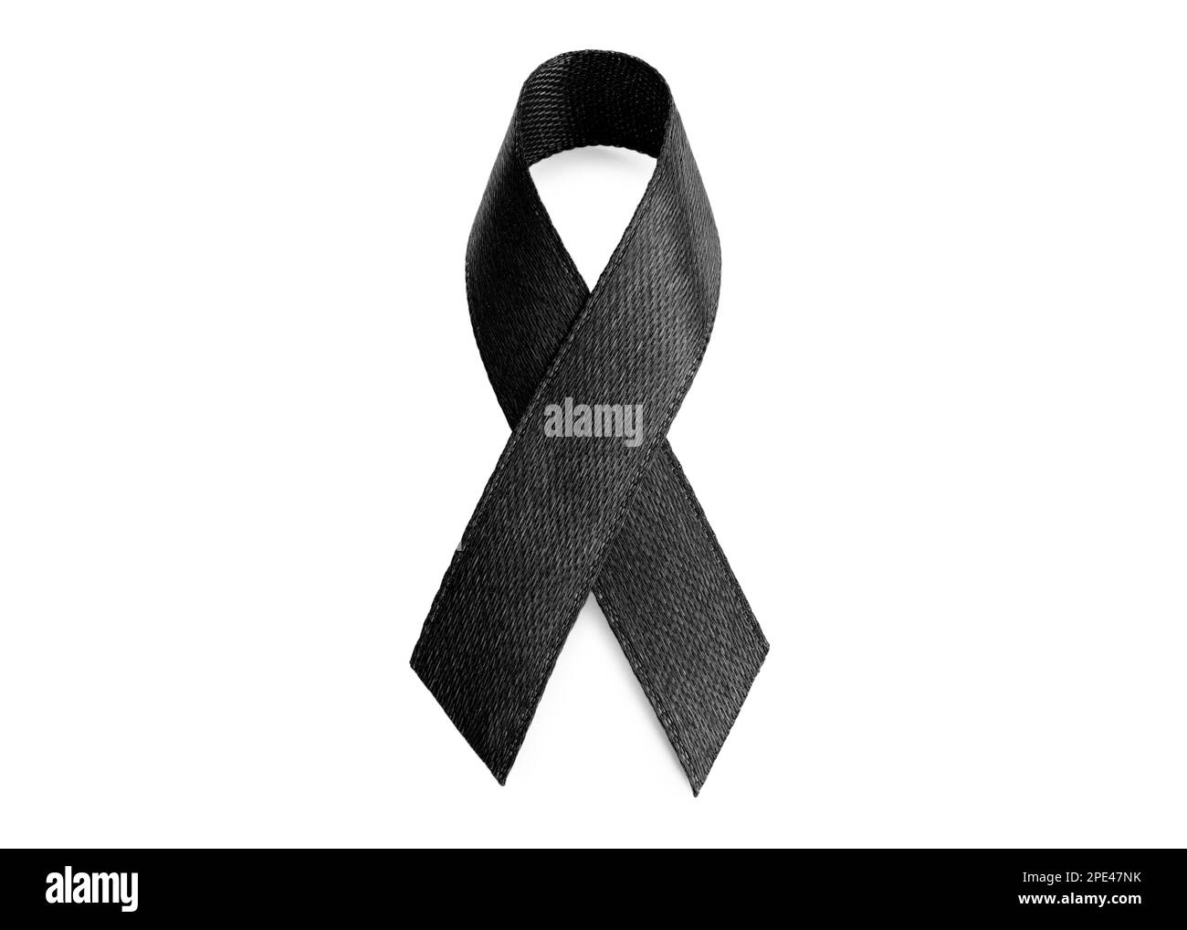 Black ribbon isolated on white. World Cancer Day Stock Photo