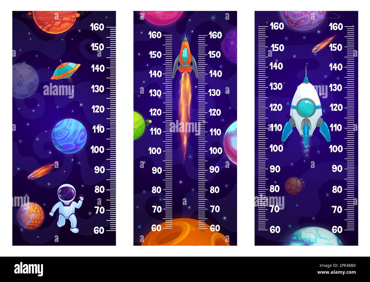 Kids height chart ruler with space astronaut and rocketships