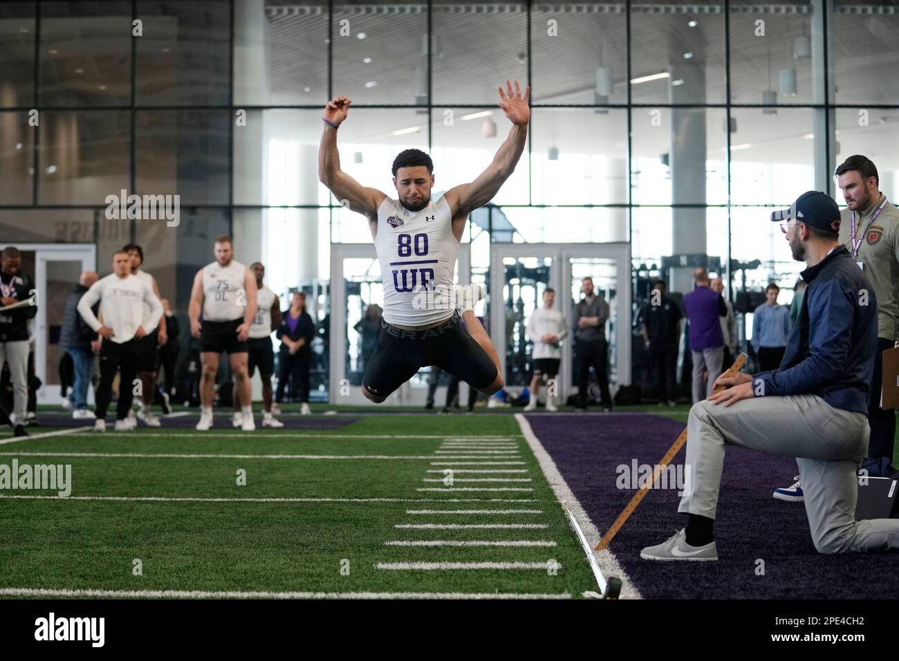 Northwestern wide receiver Donny Navarro III., participates in a