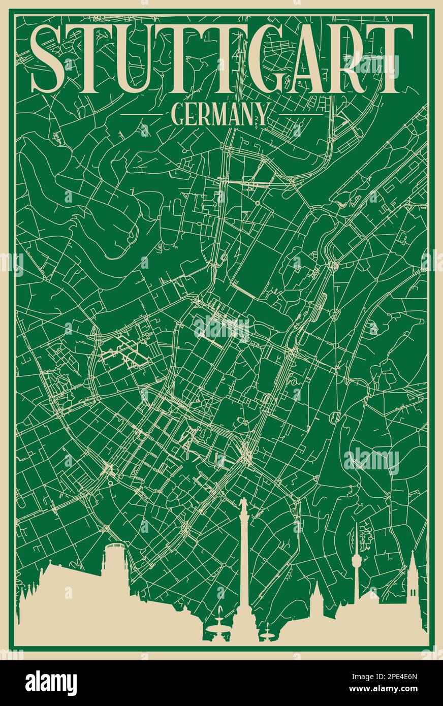 Road network poster of the downtown STUTTGART, GERMANY Stock Vector