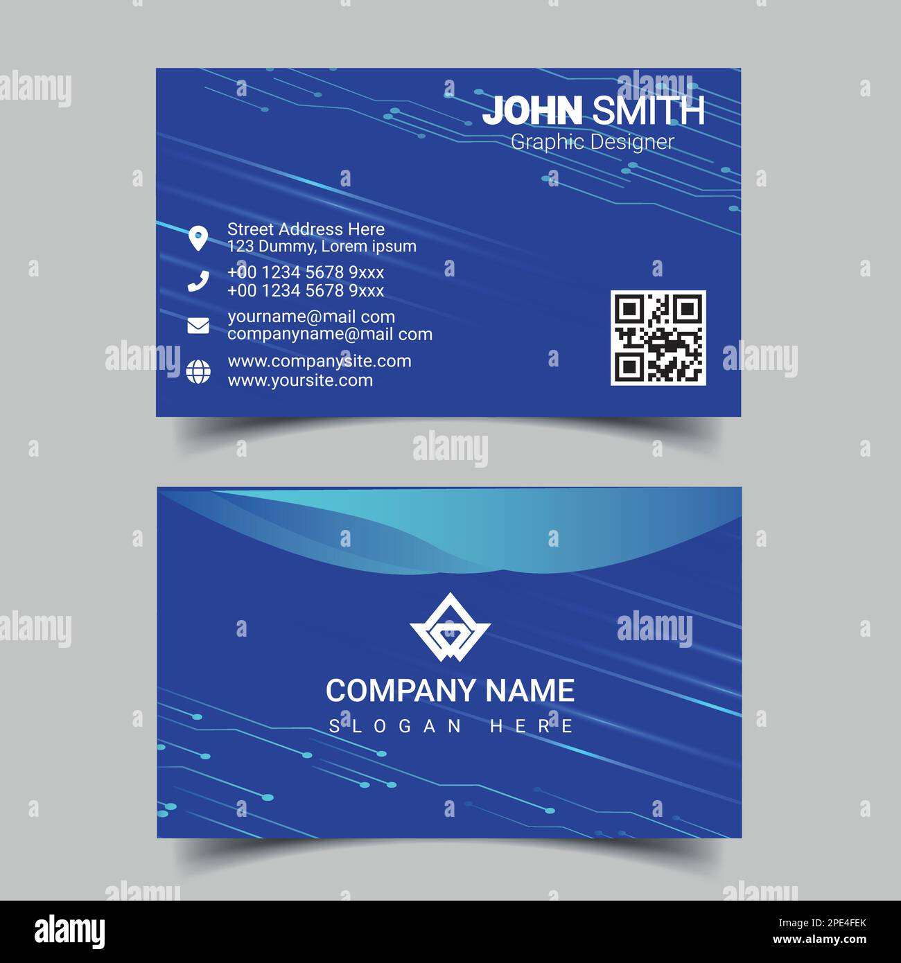 Professional business card design template for company or business. Two