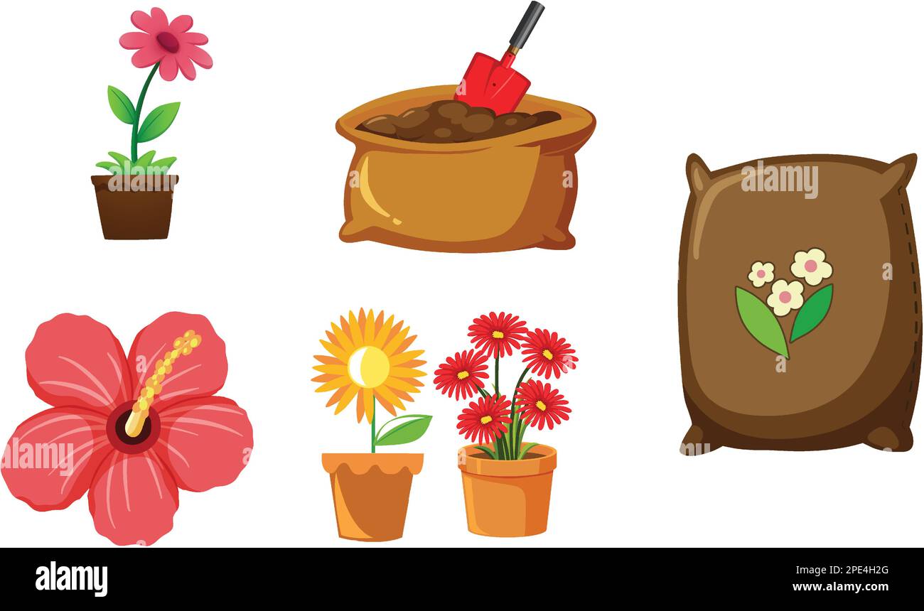 Set of plant and gardening tools and equipment illustration Stock ...