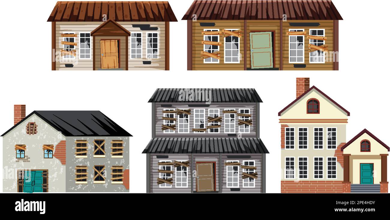 Set of old abandoned house illustration Stock Vector Image & Art - Alamy