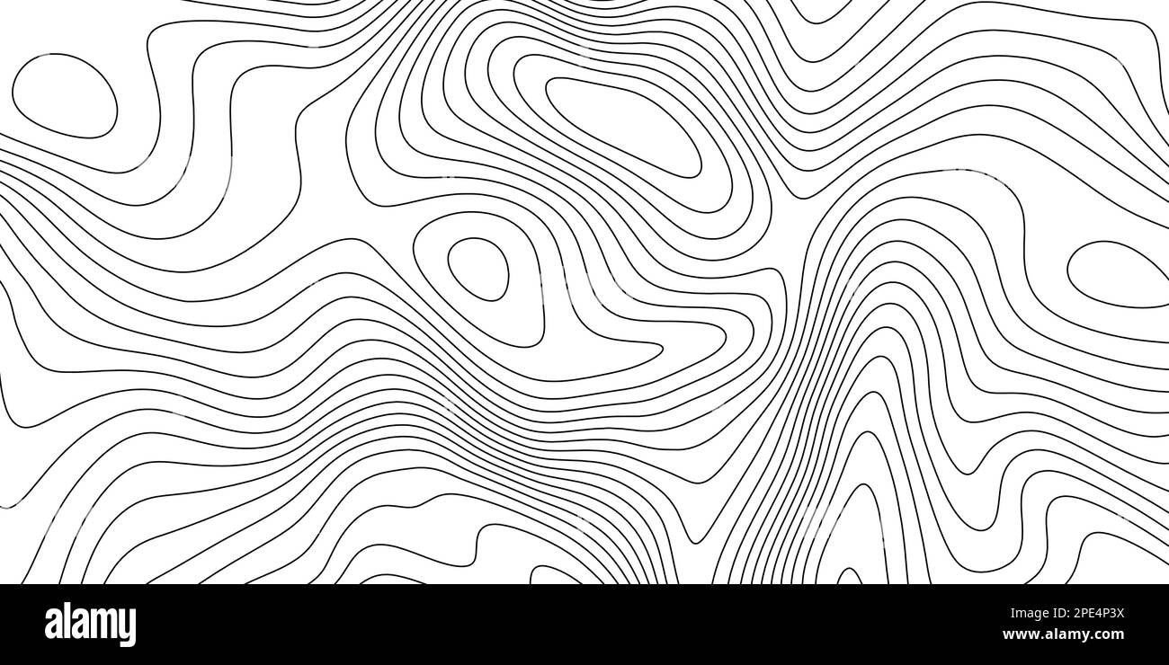Terrain topographic map concept. Mountain contour height lines background. Black and white 