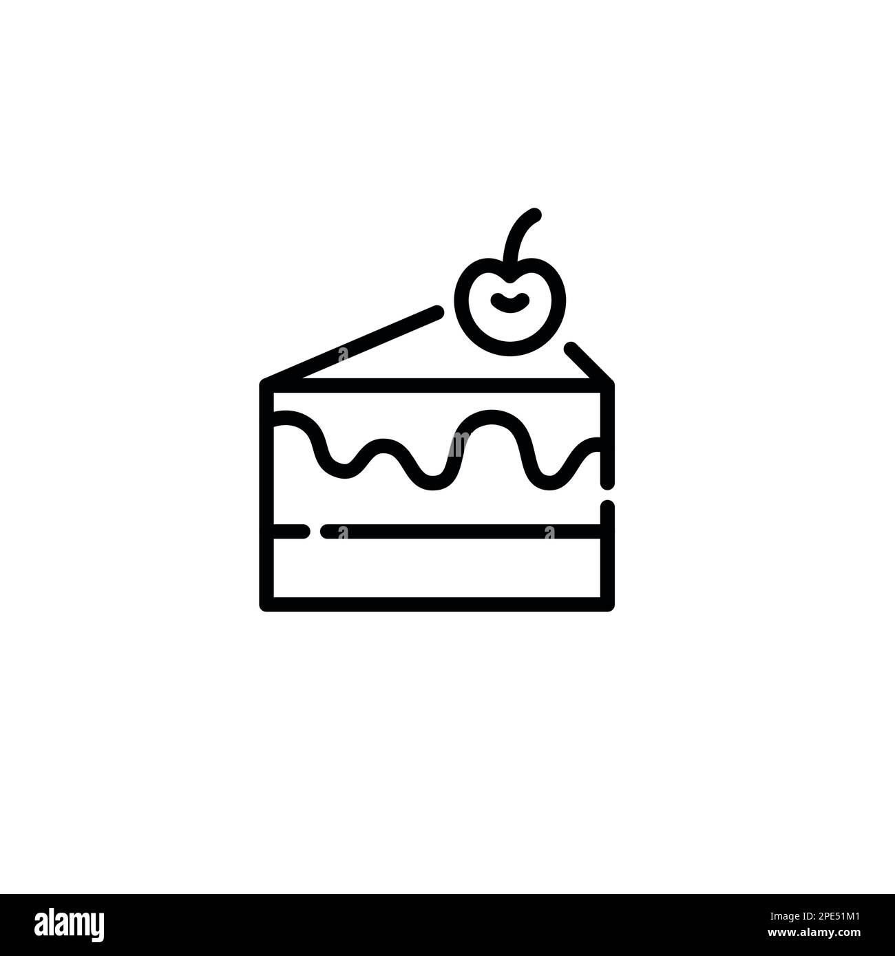 Cherry cake with glazing. Yummy desert icon. Sweet indulgence food. Pixel perfect, editable stroke Stock Vector