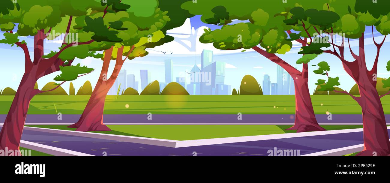 Summer city park landscape background. Cartoon vector skyline scene ...