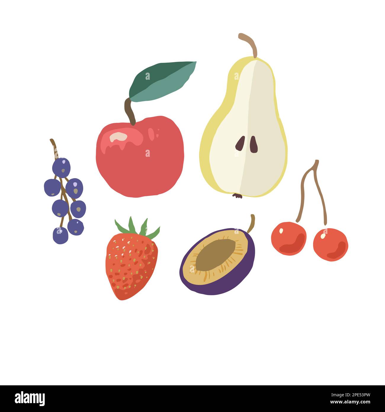 Set of garden fruits, apples, cherries and pears, isolated on white ...