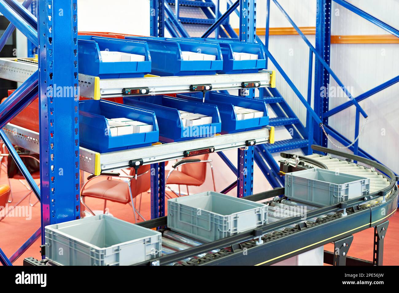 Conveyor with parcels at the post office Stock Photo