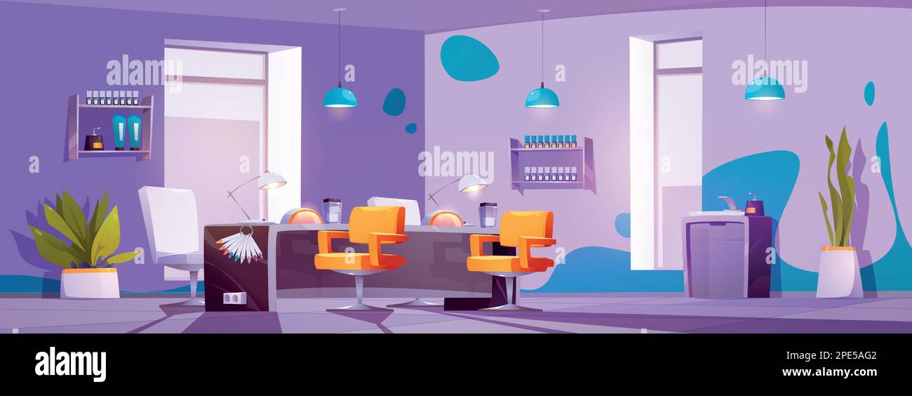 Cartoon manicure salon interior design with furniture. Vector