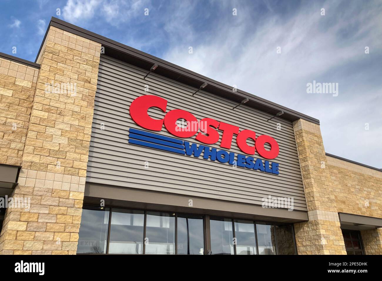 ST. PAUL, MN, USA - FEBRUARY 6, 2023: Costco Wholesale retail exterior and trademark logo. Stock Photo