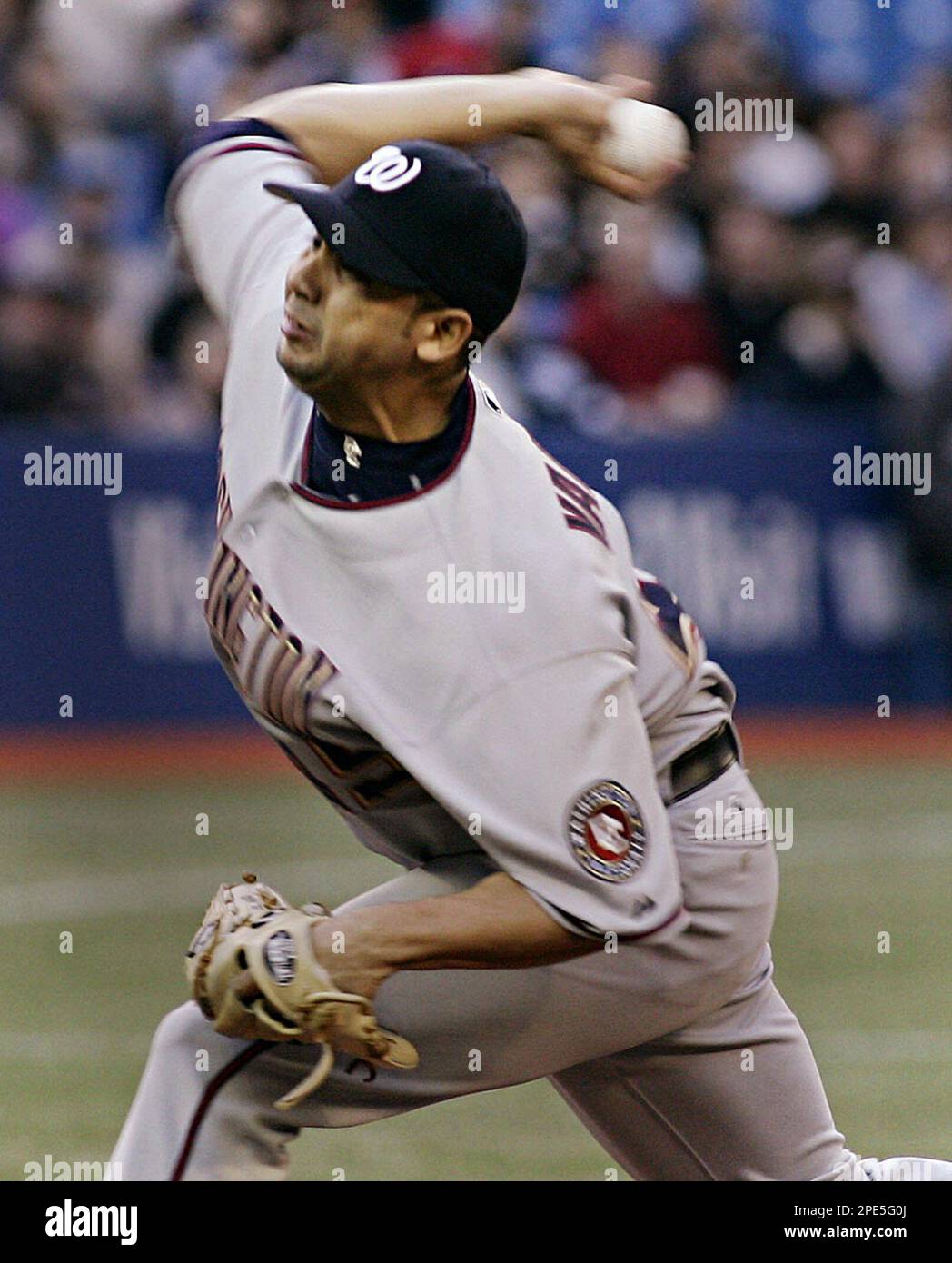 Washington Nationals starting pitcher Claudio Vargas makes a pitch as he  takes on the Toronto Blue Jays during third inning interleague action in  Toronto on Friday May 20, 2005. Friday marked the