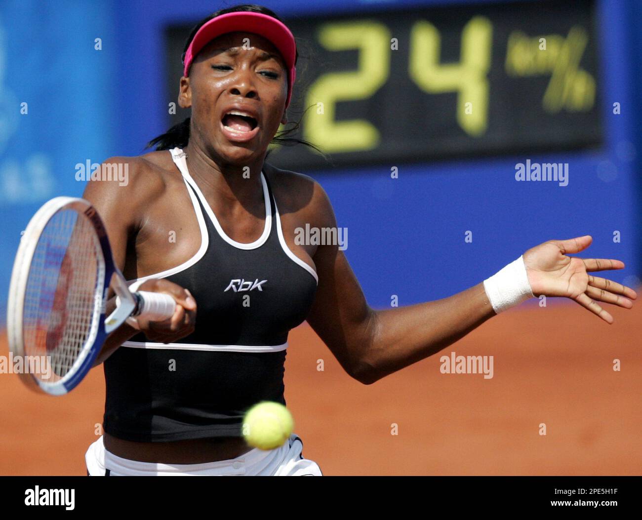 Venus Williams from the U.S. returns the ball to Tszvetana Pironkova of  Bulgaria in Istanbul, Turkey, Friday, May 20, 2005, during their semi-final  match of the WTA Istanbul Cup tennis tournament. Top-seeded