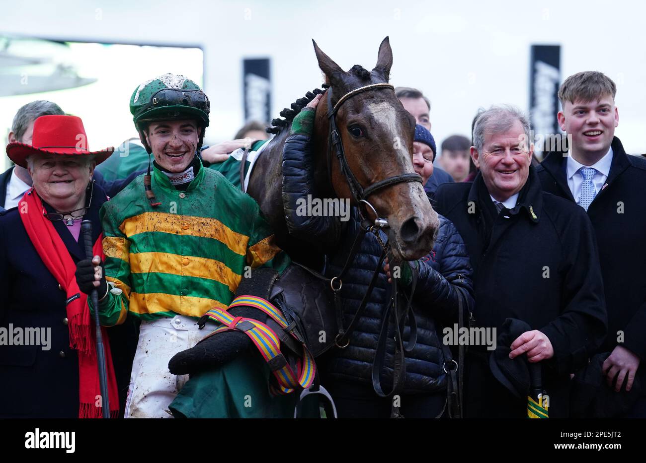 Jockey John Gleeson celebrates after winning the Weatherbys Champion