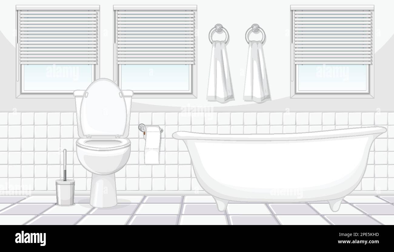 Minimalist White Bathroom with Bathtub illustration Stock Vector Image ...