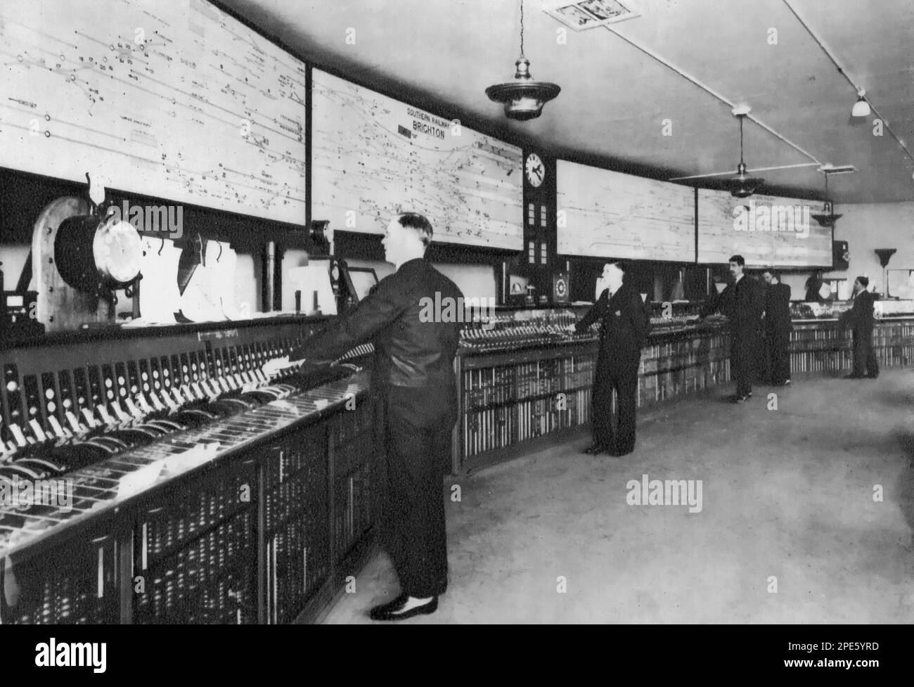 Brighton signal box, c1933. Brighton signal box was erected in 1931/32 by Southern Railway when the London to Brighton line was electrified, opening on the 16th October 1932. Brighton signal box closed on 30th March 1985 and was demolished in April 1985. Stock Photo