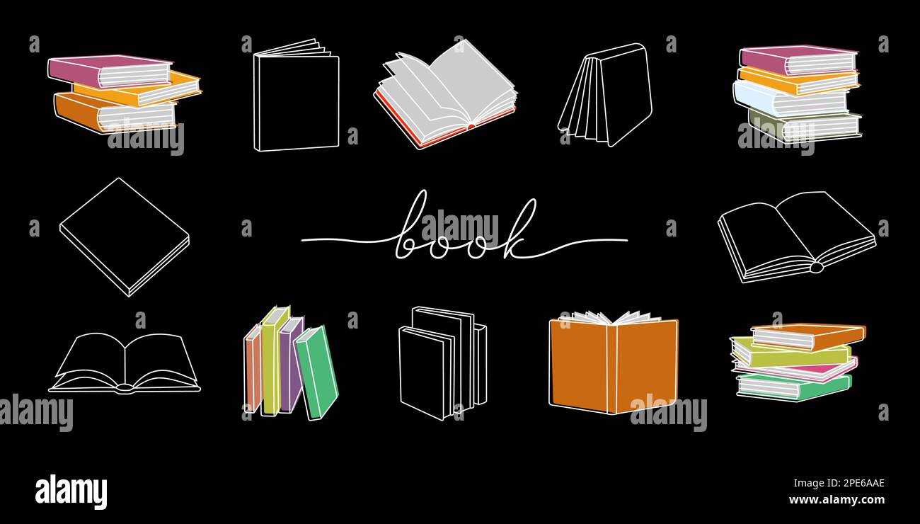Books sketch set. Closed and open books outline banner. Bookstore ...