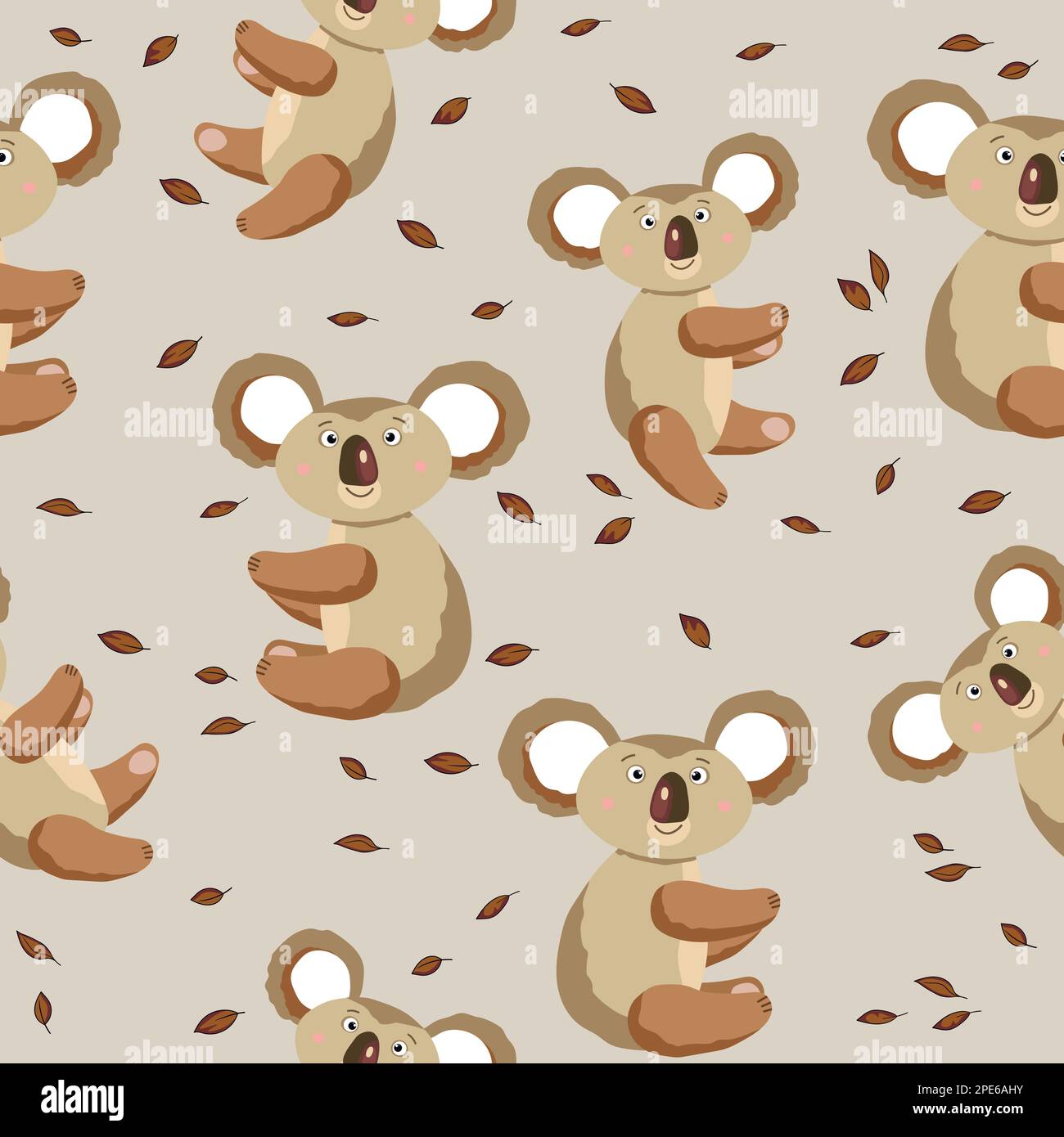 Seamless pattern with cute koala baby on color background. Funny ...