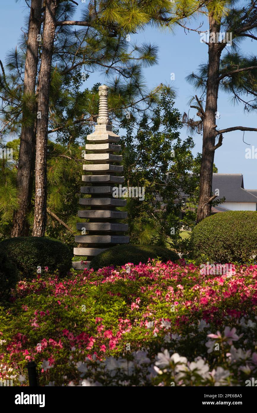 Zen garden with a pagoda at the Morikami Museum and Japanese Garden