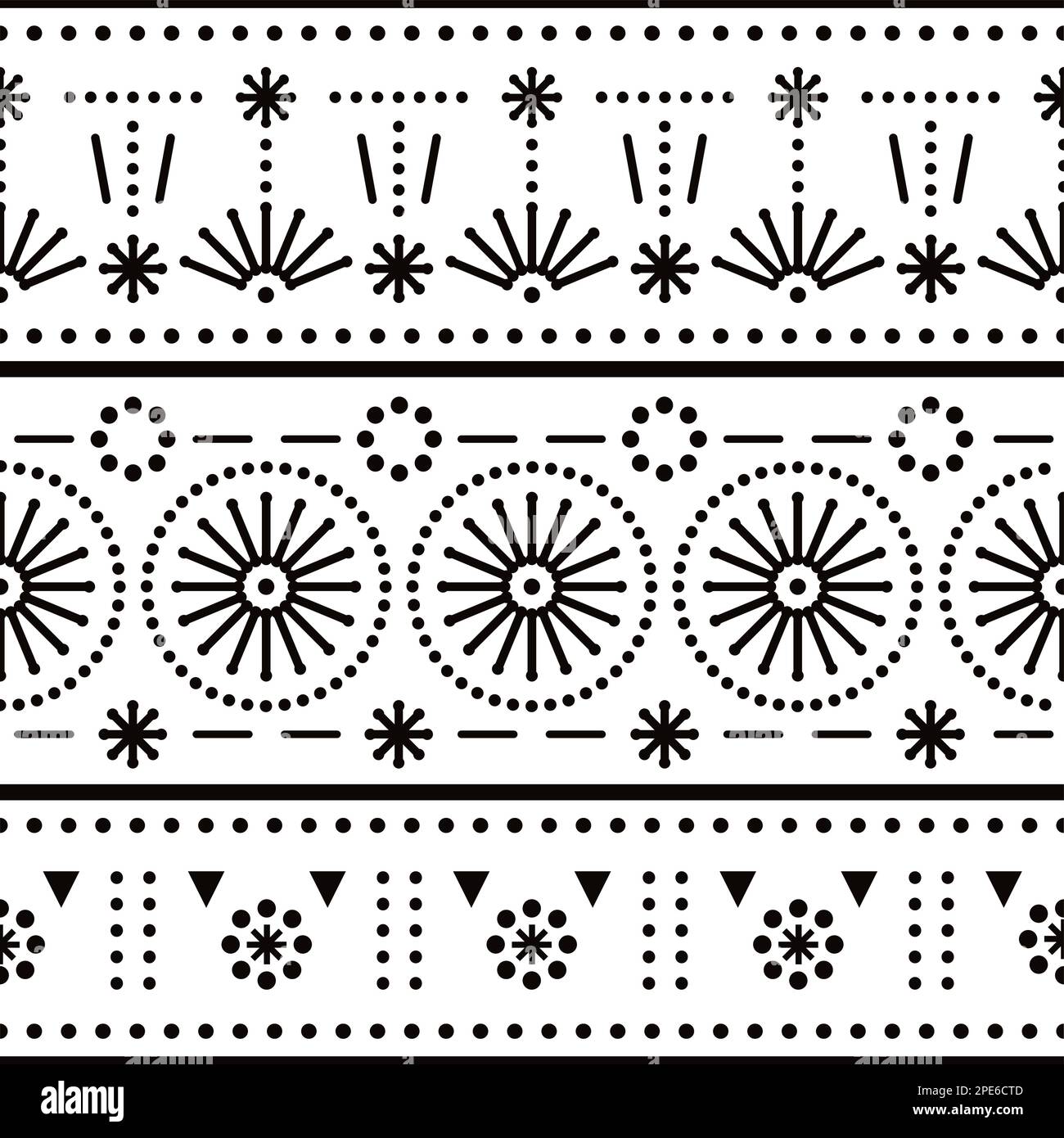 Minimalist seamless vector pattern with dots, lines and flowers, decorative black and white ornament Stock Vector