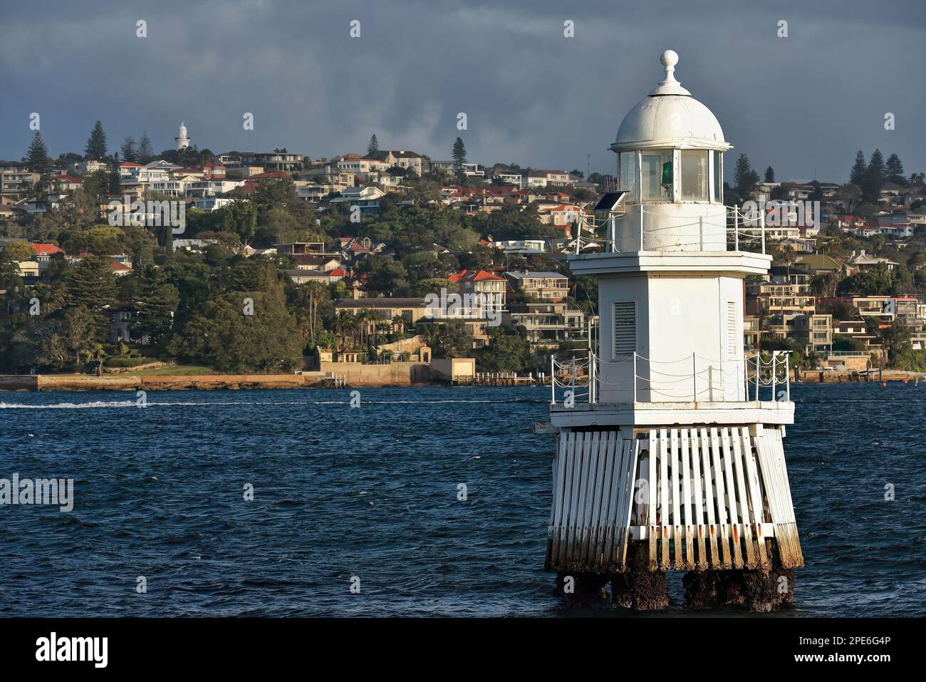 550 Eastern Channel Pile Light off Laings Point as seen from the Manly-Circular Quay ferry. Sydney-Australia. Stock Photo