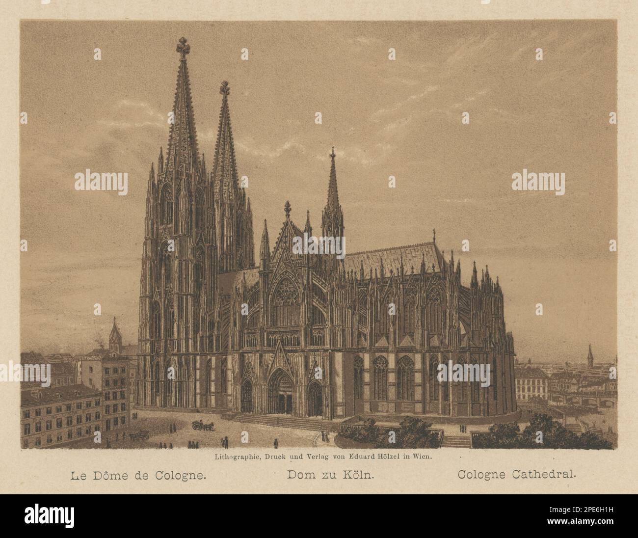 Famous Cologne cathedral in late 1800s. Printed and published by