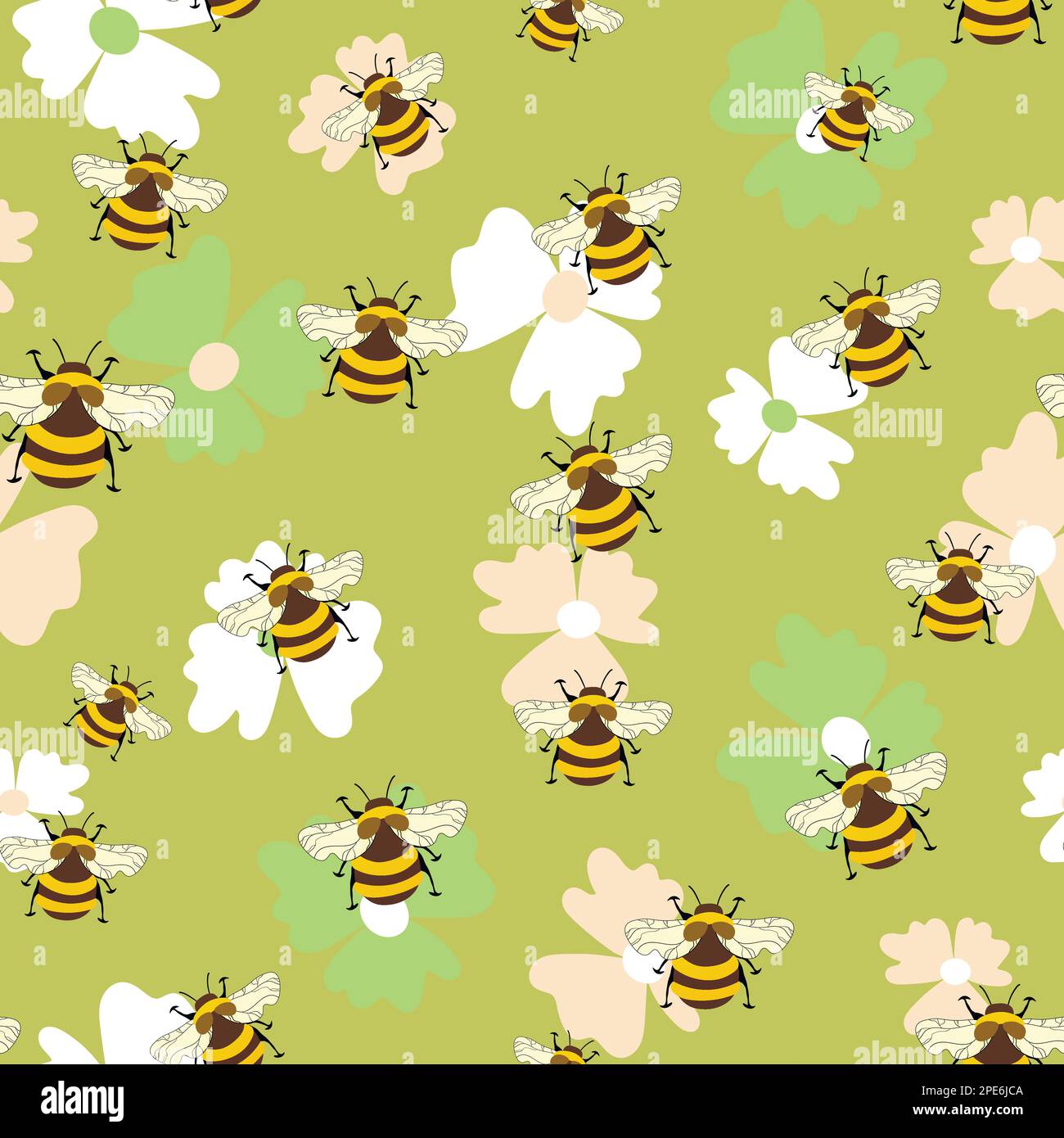 Seamless pattern with bees on floral background. Small wasp. Vector ...