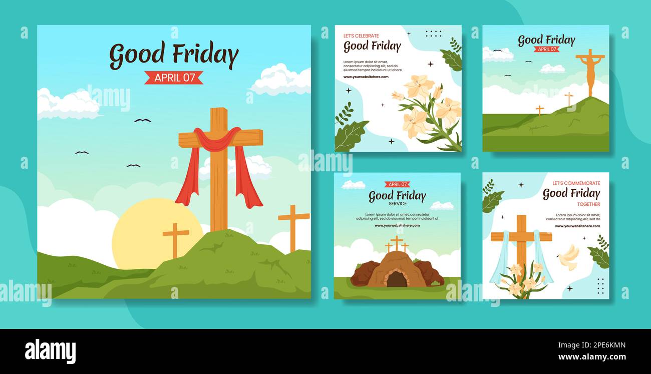 Happy Good Friday Social Media Post Flat Cartoon Hand Drawn Templates