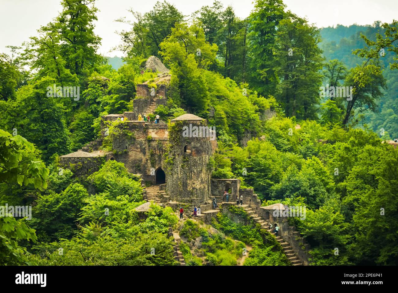 Tourist visit explore sightseeing Rudkhan castle in north east Iran