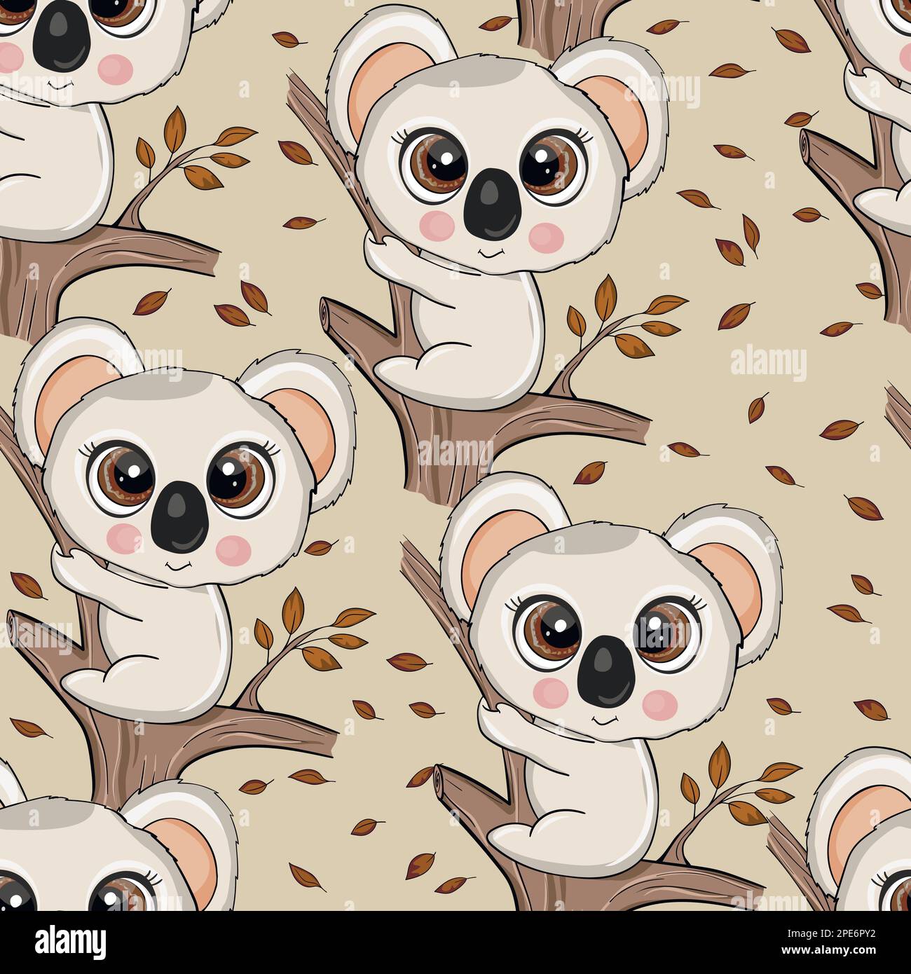 Seamless pattern with cute koala baby on color background. Funny ...