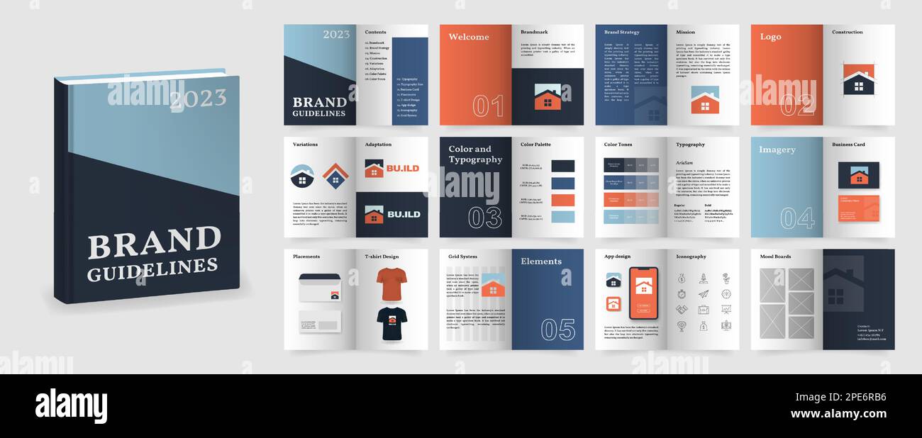 Blue and Orange Brand Guidelines template. Brand Manual presentation in