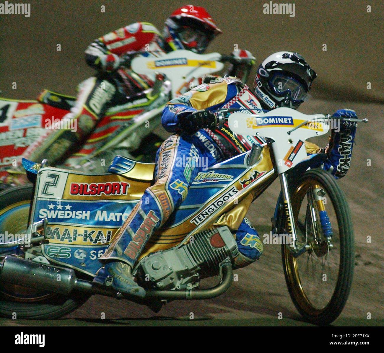 Sweden's Tony Rickardsson, front, leads the field on his way