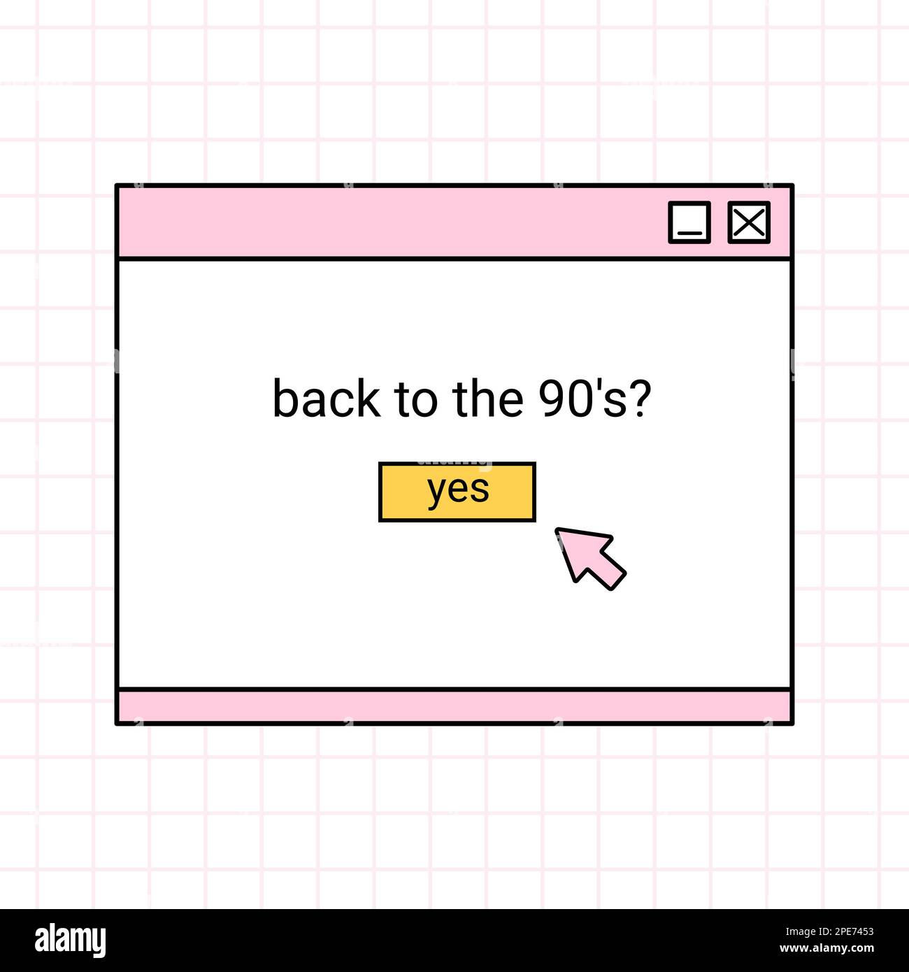 Dialog window of a computer browser in the style of the 90s. Retro user interface with message box. Vector hand-drawn doodle illustration. Back to the 90s. Stock Vector