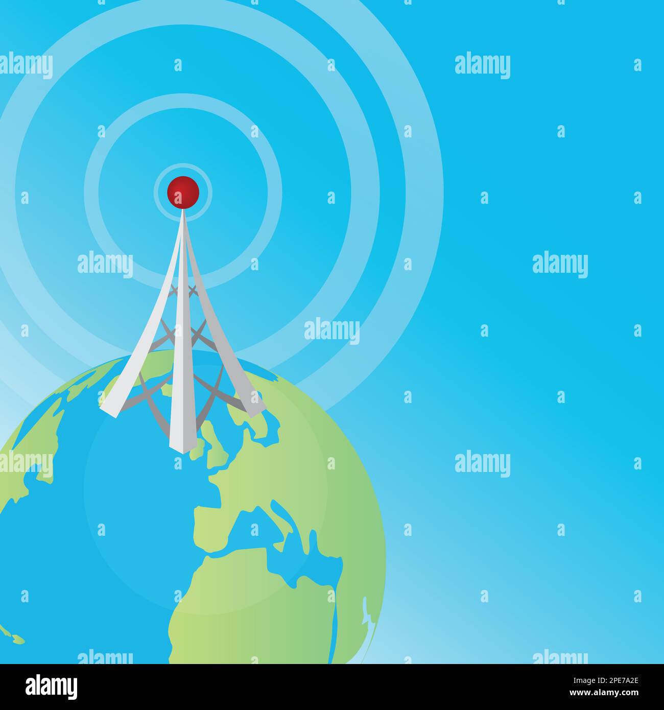 Radio antenna tower symbol on the earth globe Stock Vector