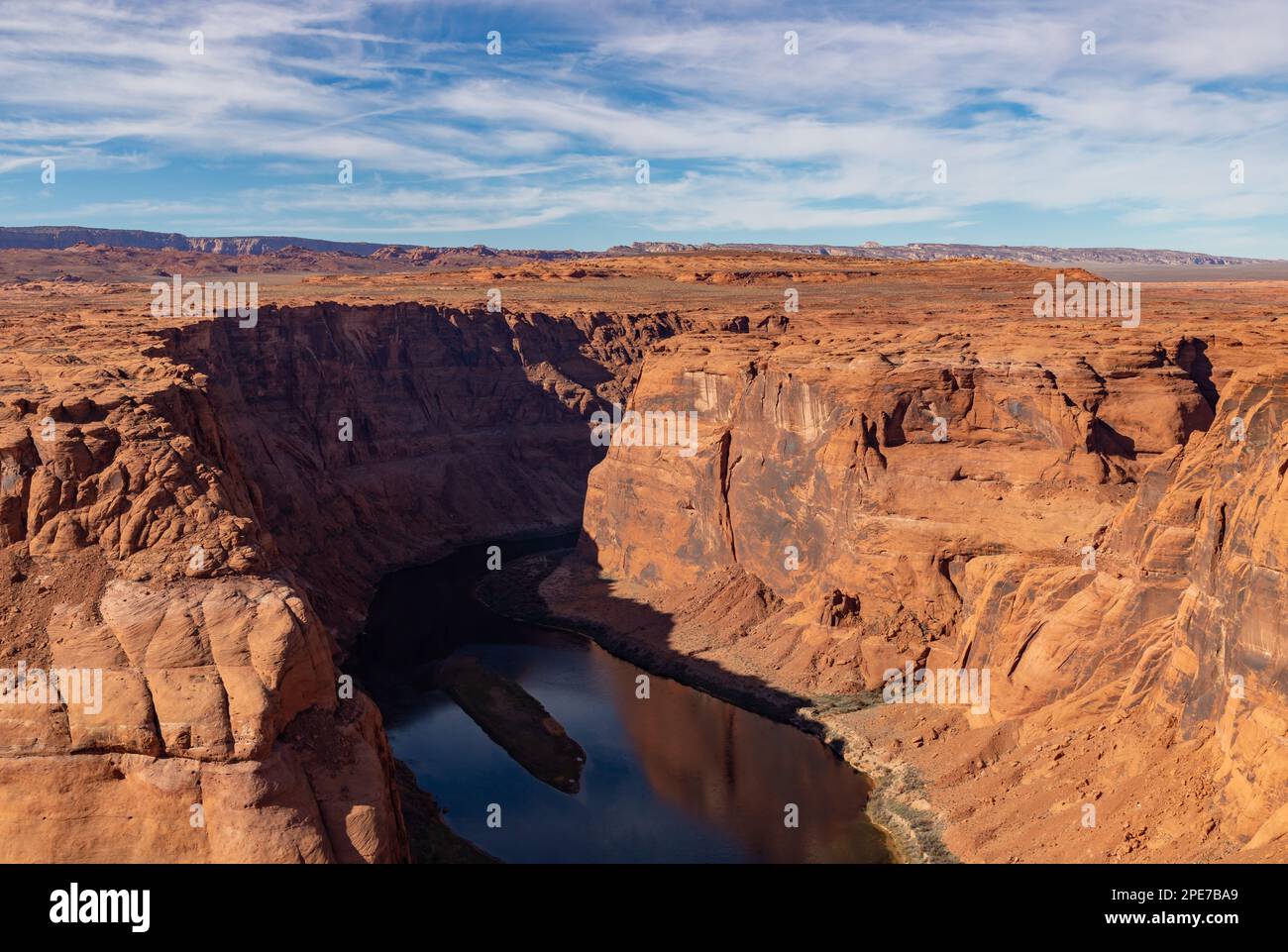 A picture of the Colorado River and the Grand Canyon landscape around next to the Horseshoe Bend. Stock Photo