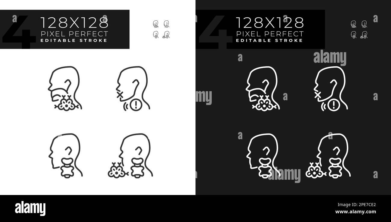 Problem with throat pixel perfect linear icons set for dark, light mode Stock Vector