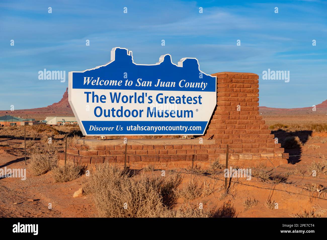 A picture of the San Juan County sign on the border between Arizona and Utah. Stock Photo
