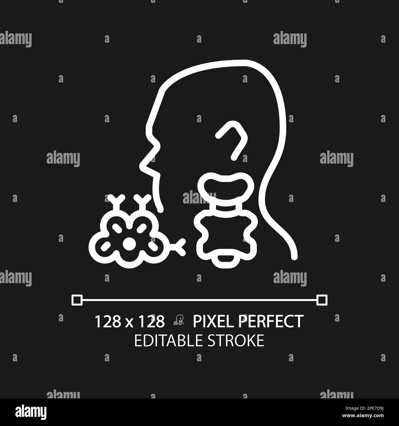 Thyroid cancer pixel perfect white linear icon for dark theme Stock Vector