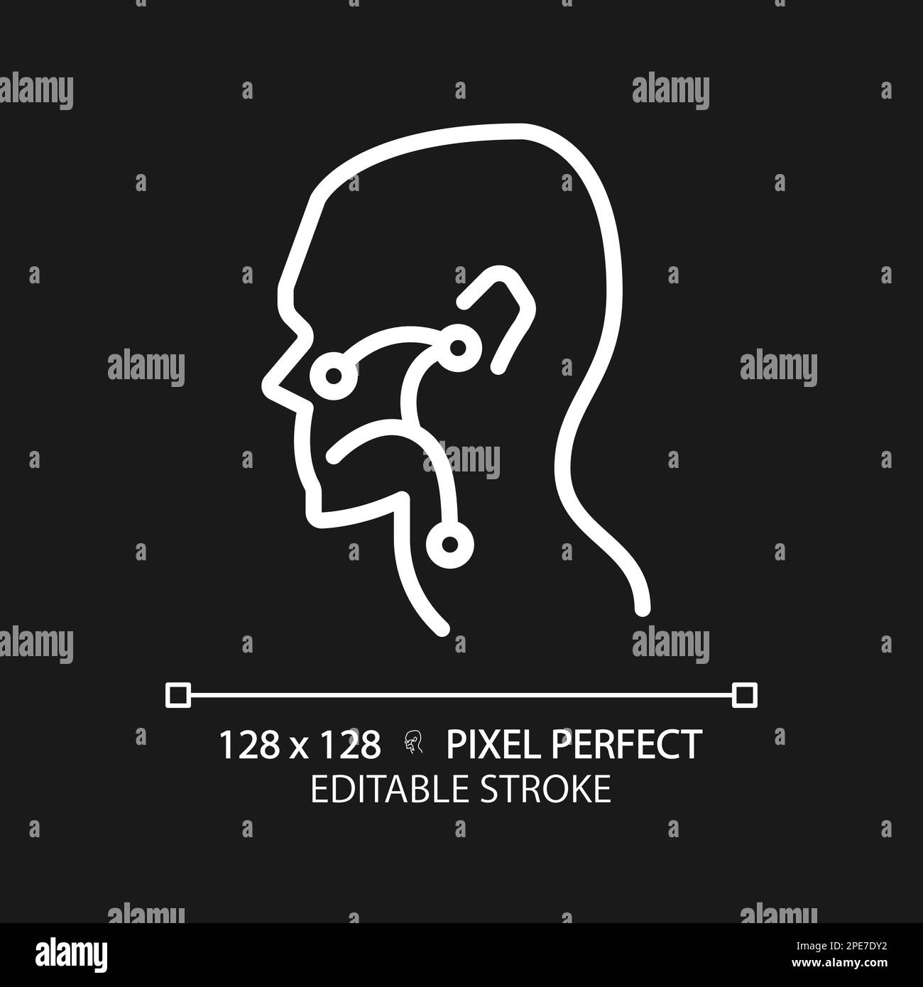 Ear, nose and throat pixel perfect white linear icon for dark theme