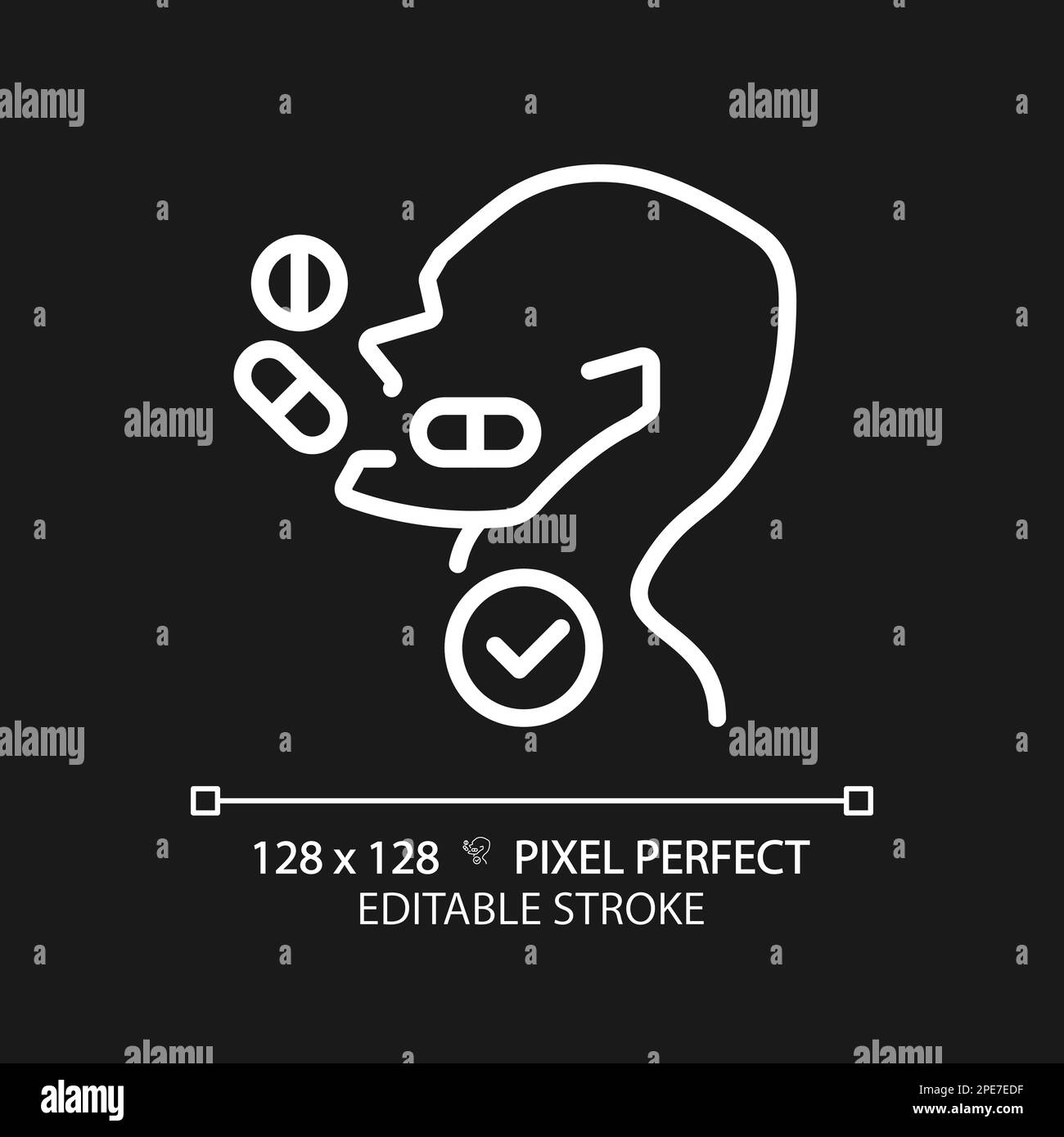 Take medication pixel perfect white linear icon for dark theme Stock Vector