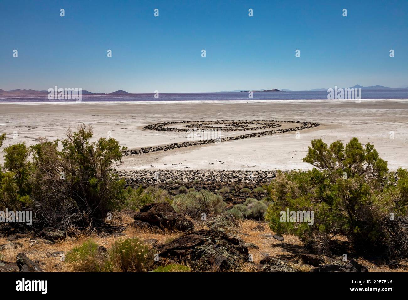 Promontory, Utah, The Spiral Jetty, an earthwork sculpture created by Robert Smithson in 1970 in Great Salt Lake. The sculpture was underwater for 30 Stock Photo