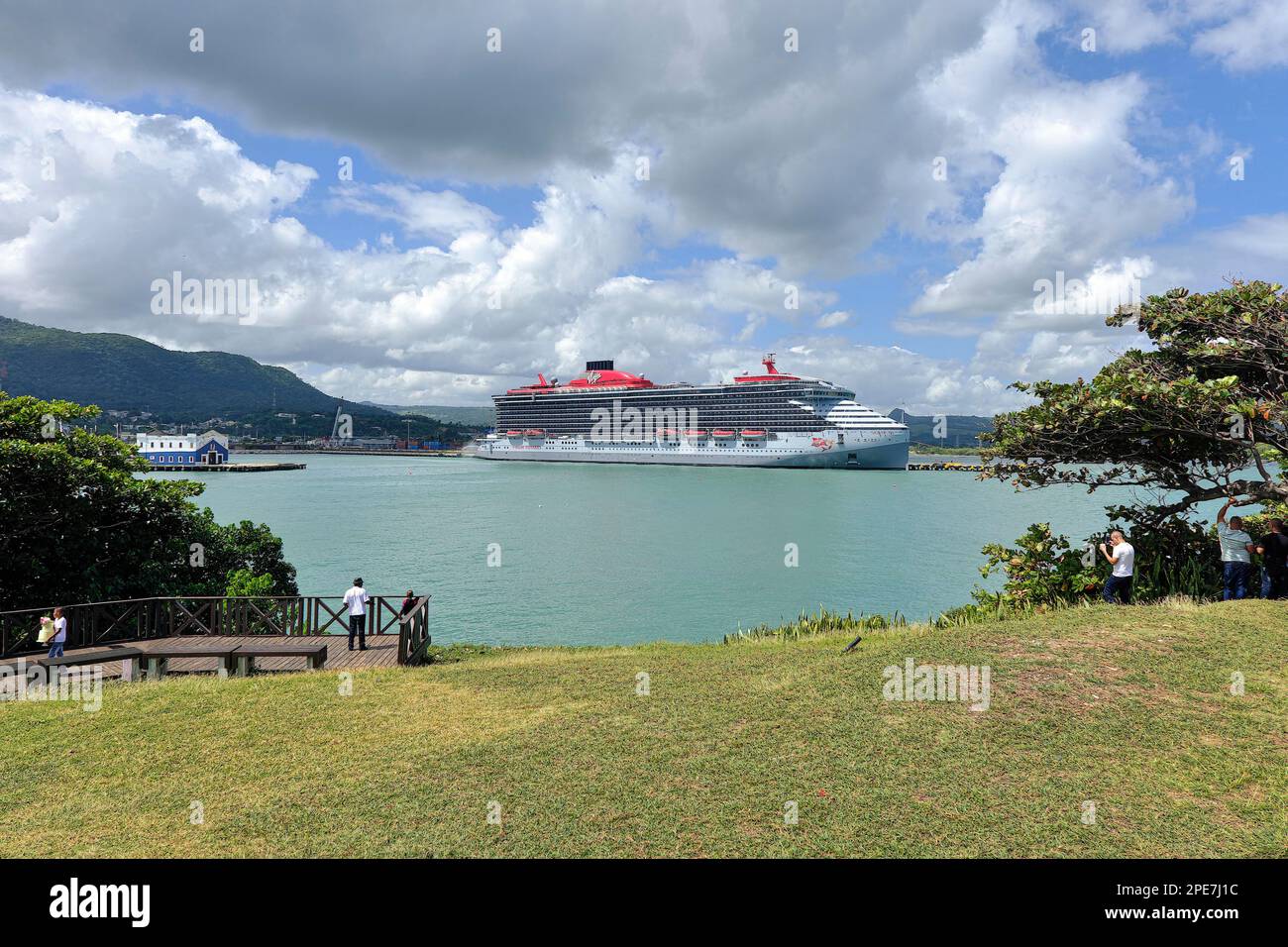 Cruise ship Scarlet Lady, shipping company Virgin Voyages, in the port