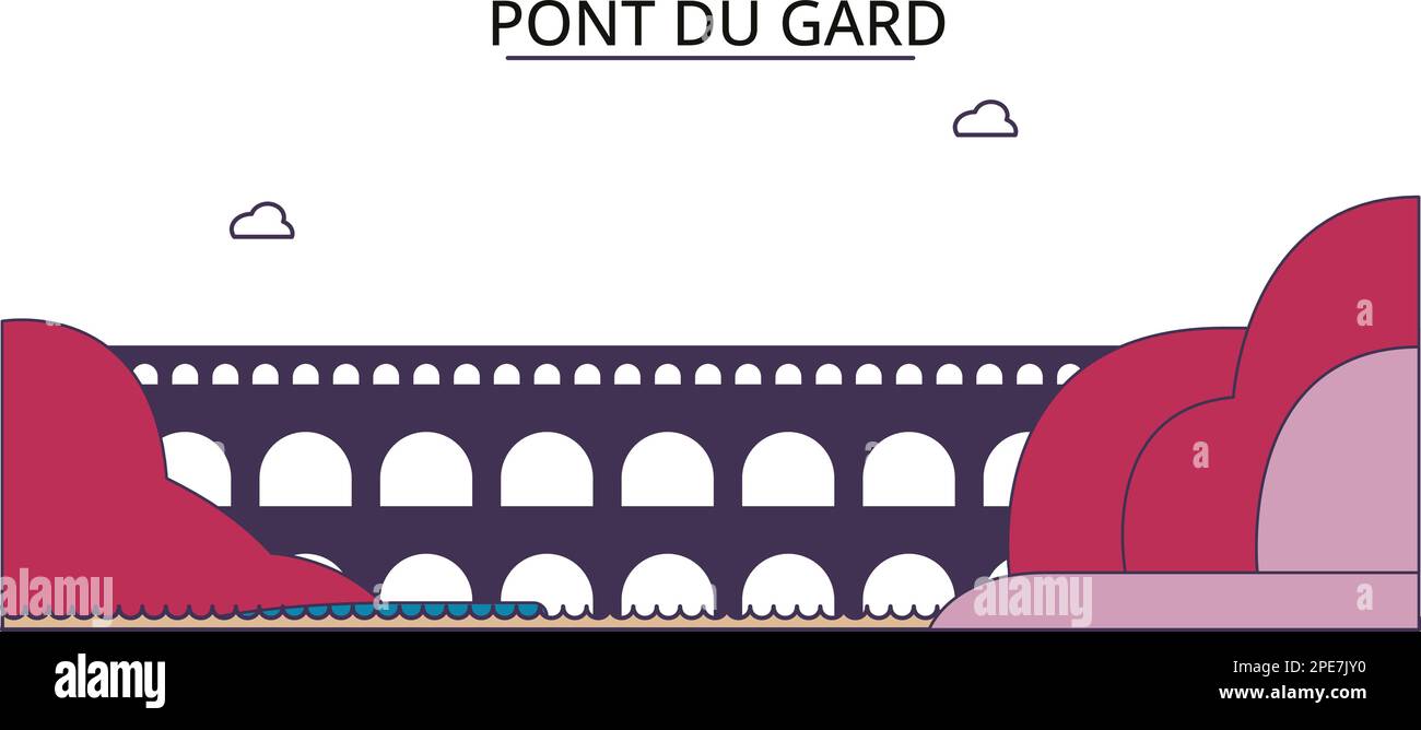 France, Pont Du Gard tourism landmarks, vector city travel illustration Stock Vector