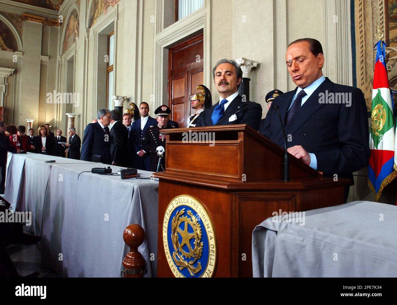 Italian Premier Silvio Berlusconi Reads The List Of Ministers Of His 