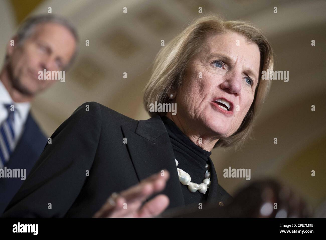 Washington, United States. 14th Mar, 2020. Republican Conference Vice Chairwoman Shelley Moore Capito, R-WV, speaks during a press conference after weekly caucus luncheons at the U.S. Capitol in Washington, DC on Wednesday, March 15, 2023. Photo by Bonnie Cash/UPI Credit: UPI/Alamy Live News Stock Photo