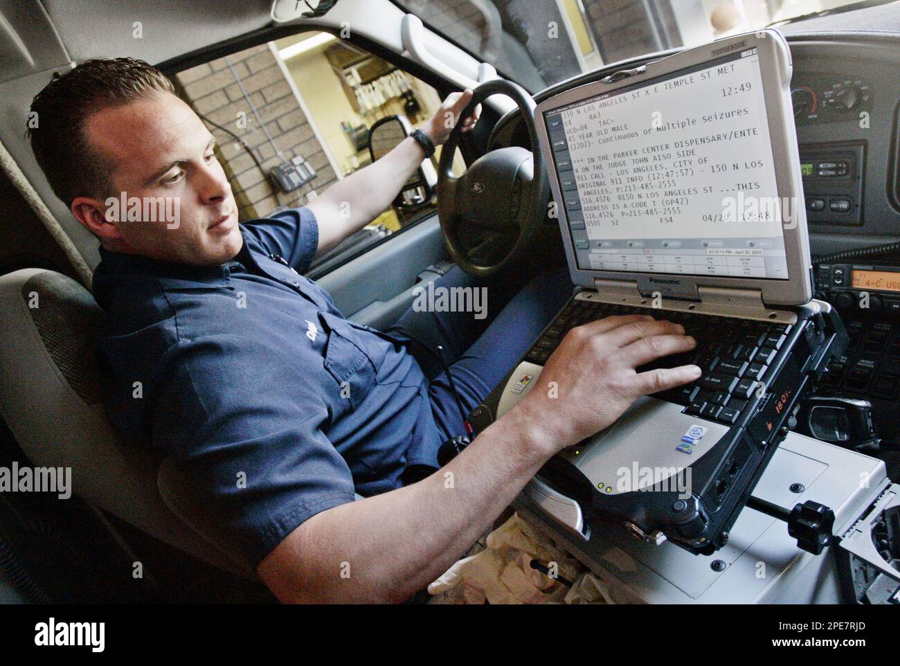 Los Angeles Fire Department paramedic Damon Leach punches up ...