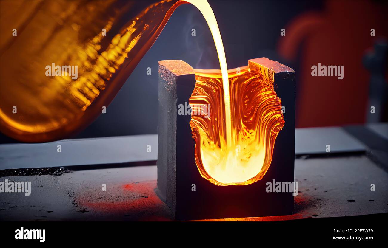 Liquid gold poured into graphite casting form Stock Photo Alamy
