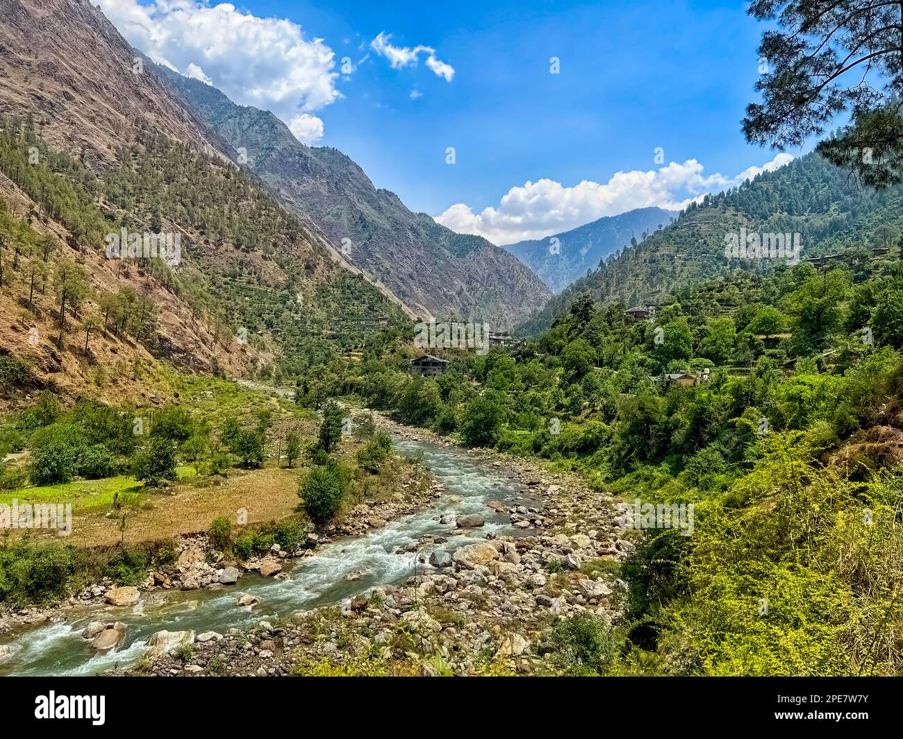The Tirthan river in Himachal Pradesh, is protected by the Himachal legislature and by a court ruling as a free-flowing river Stock Photo