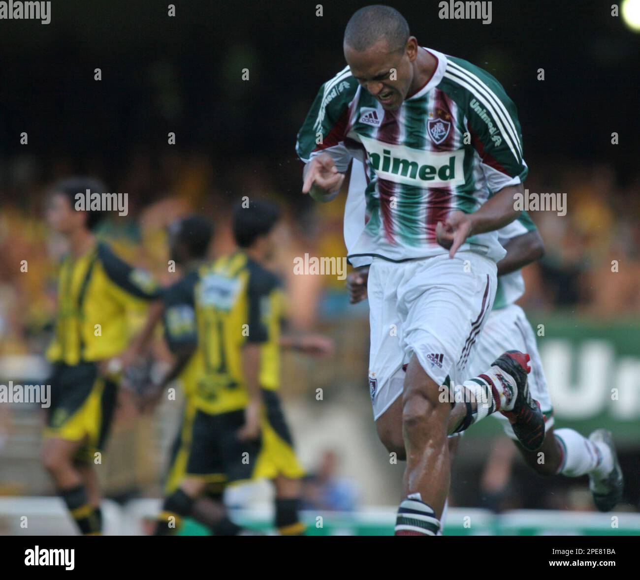 Tuta of Brazil's Fluminense celebrates his goal against Brazil's Volta  Redonda during the Carioca Championship final match at the Maracana stadium  in Rio de Janeiro, Brazil, on Sunday, April 17, 2005. (AP